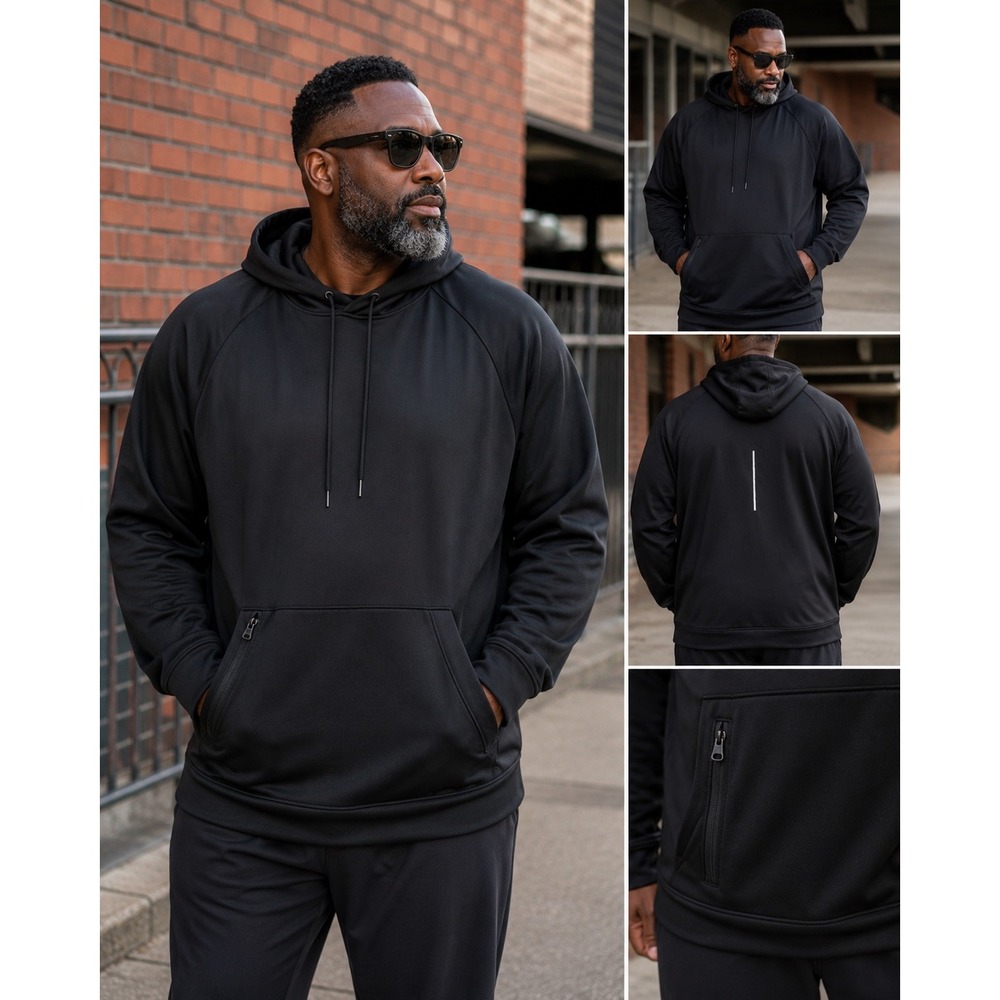Xersion Men's 3XLT Black Quick-Dri Fleece Pullover Hoodie Big & Tall